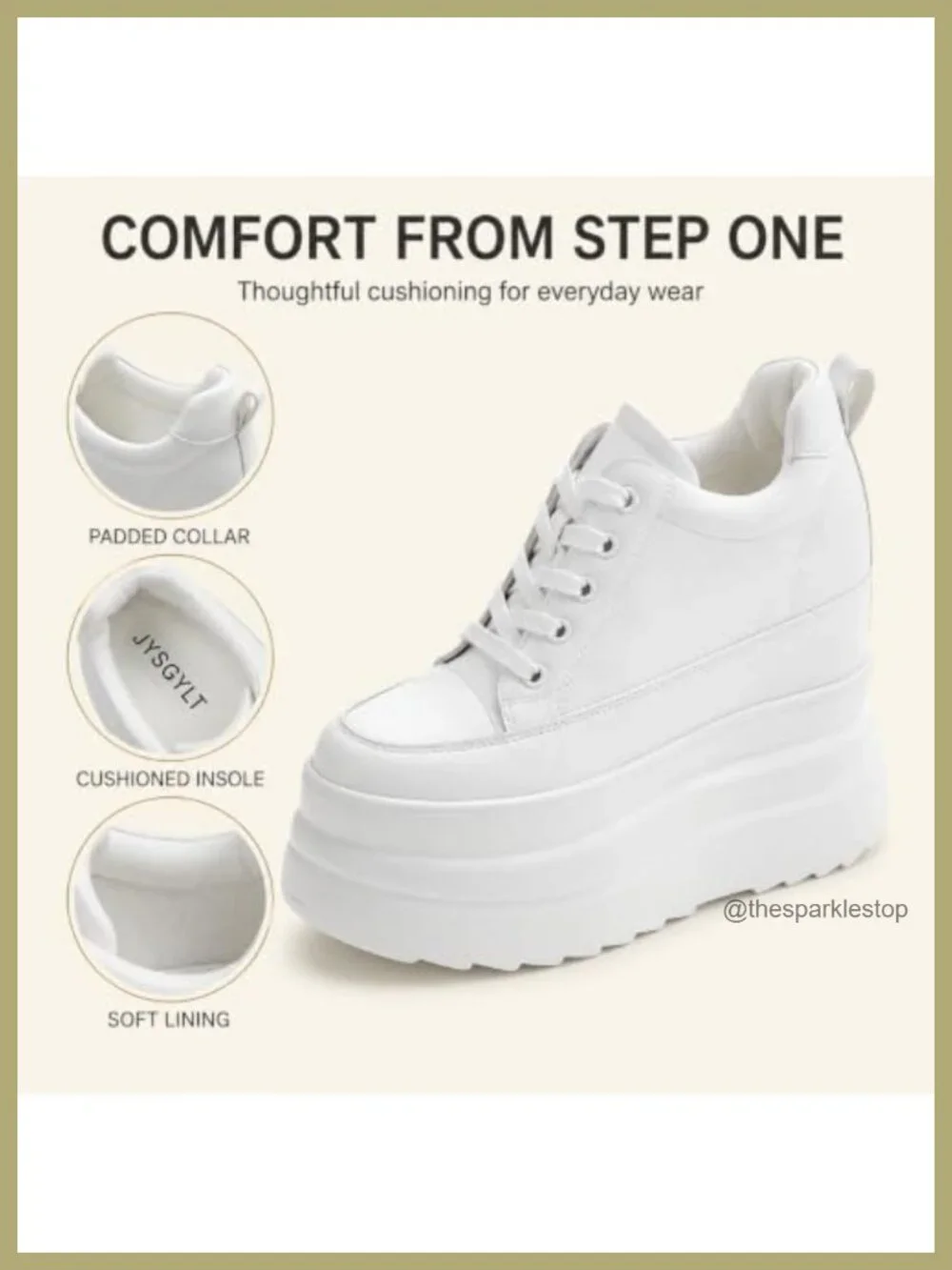 Women's 5 Inch Chunky Platform Sneakers with Hidden Wedge Heel, Leather